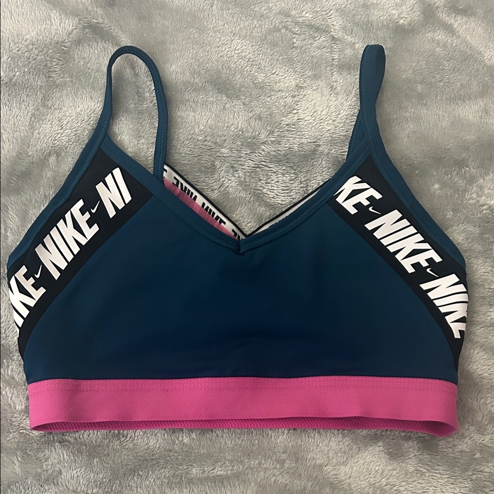 Like New Nike Women's Size M Navy Blue and Pink Sports Bra